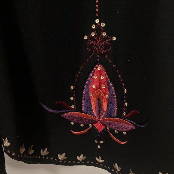 Nygard Collection embroidered black maxi skirt boho SZ 16 wool blend career - Picture 2 of 16